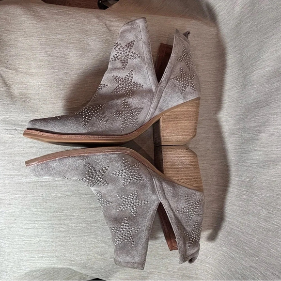 JEFFREY CAMPBELL Sz 8 Asterial Star Pull On Stacked Heel Stars Studded Booties - Picture 9 of 14